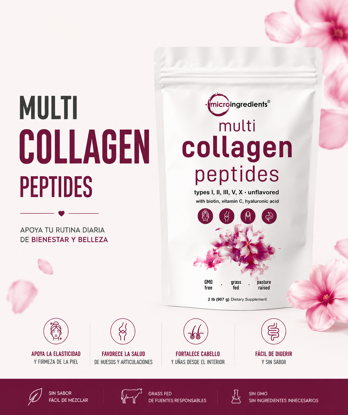 Multi Collagen Peptides 900g | Piel firme, articulaciones sin dolor y cabello fuerte en 8 semanas