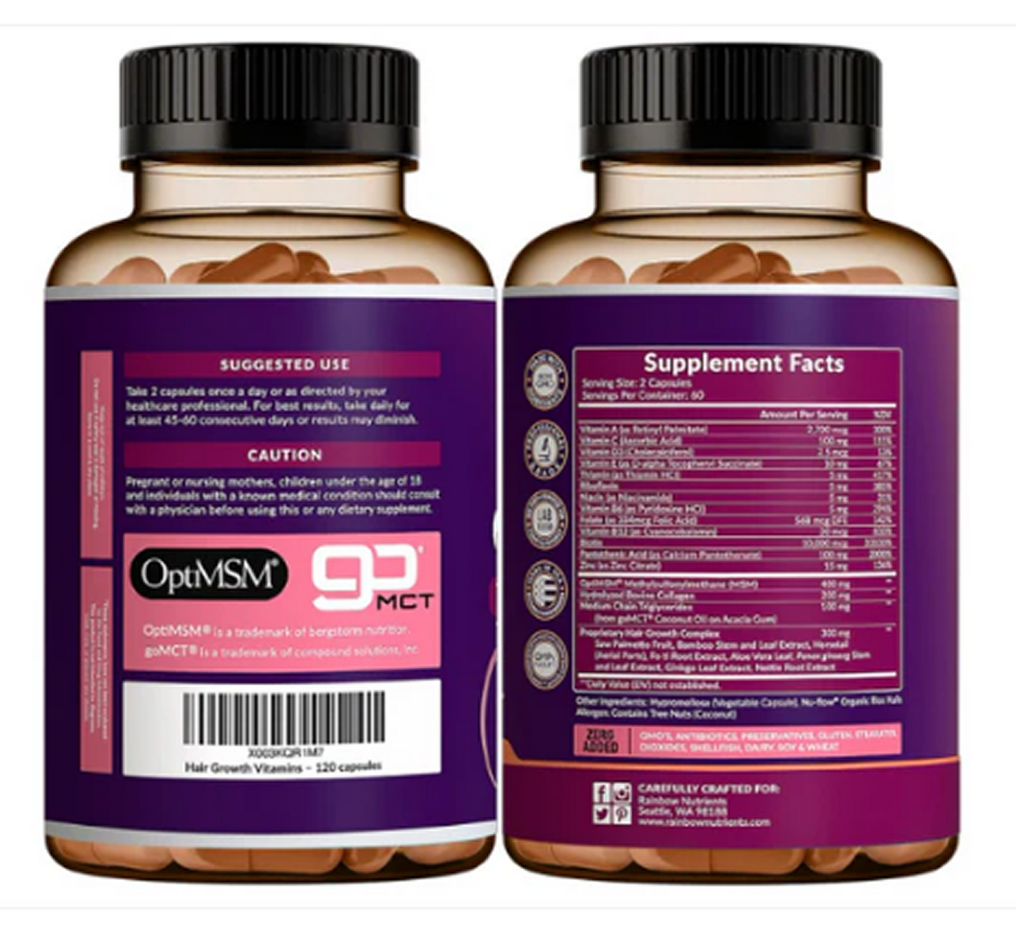 Capsulas para evitar la caída del pelo | Rainbow Nutrients 60 Cápsulas