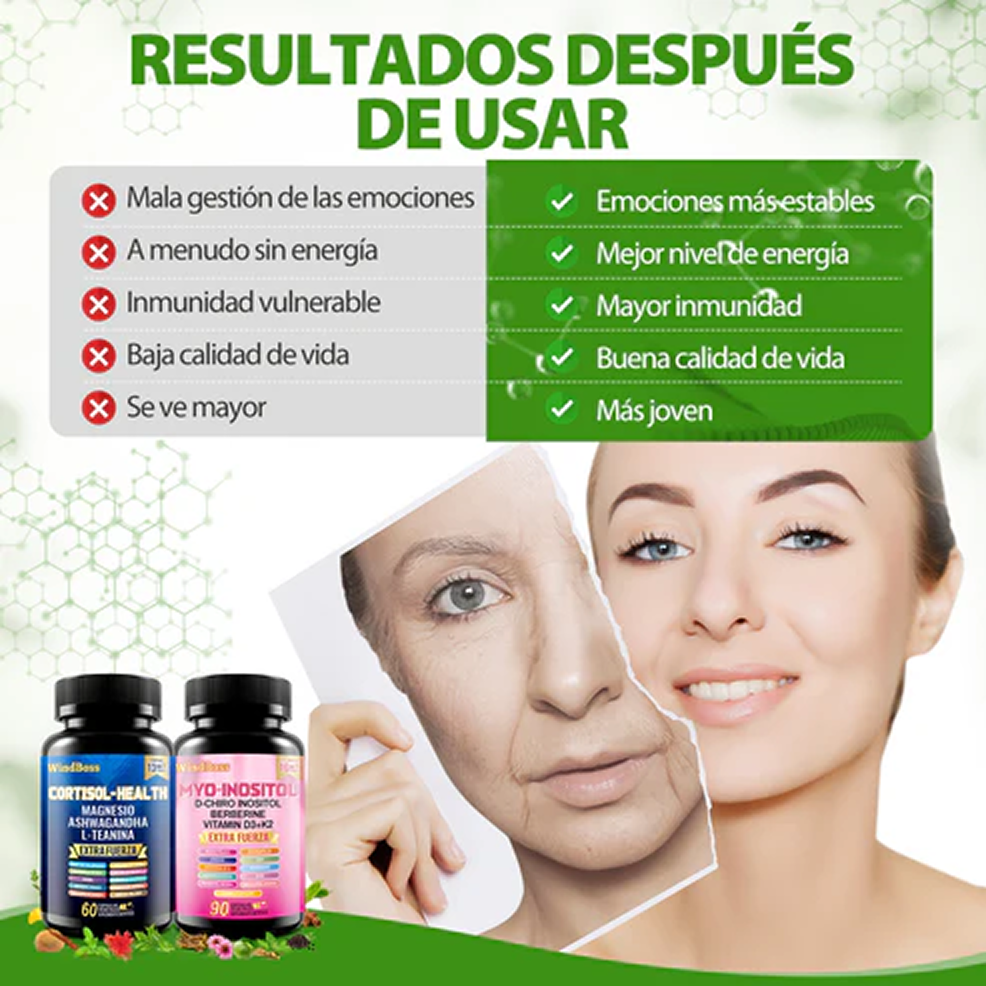 WindBoss Cortisol-Support & Myo-Inositol Combo | Suplemento todo en uno de fuerza extra