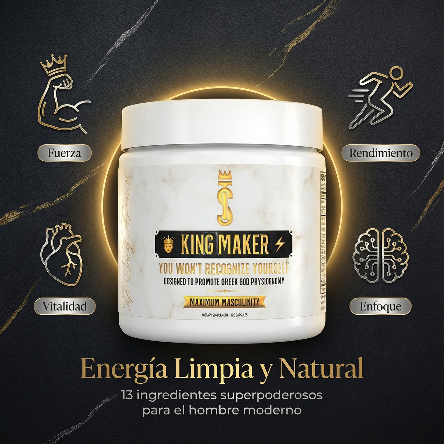 KING MAKER | Potenciador Masculino 13 en 1 para Más Fuerza, Energía y Rendimiento Total