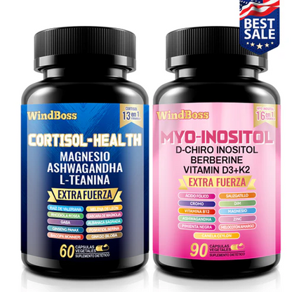 WindBoss Cortisol-Support & Myo-Inositol Combo | Suplemento todo en uno de fuerza extra