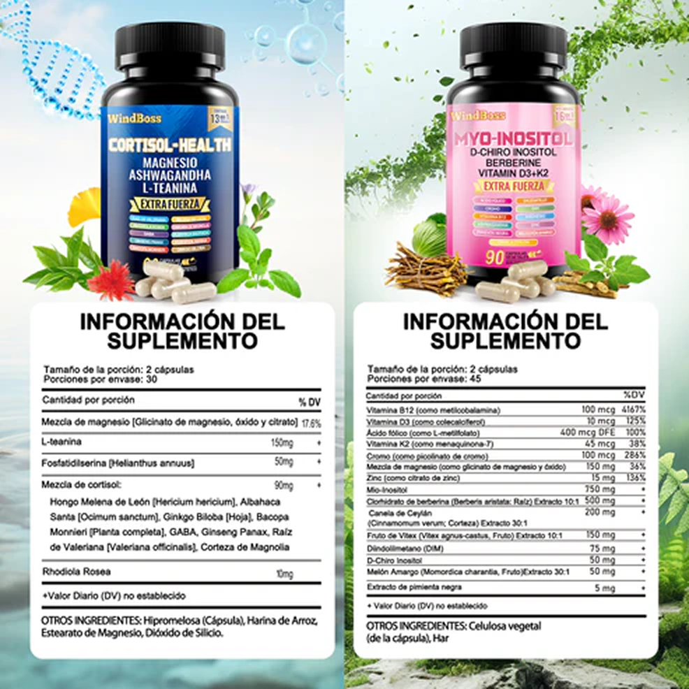 WindBoss Cortisol-Support & Myo-Inositol Combo | Suplemento todo en uno de fuerza extra