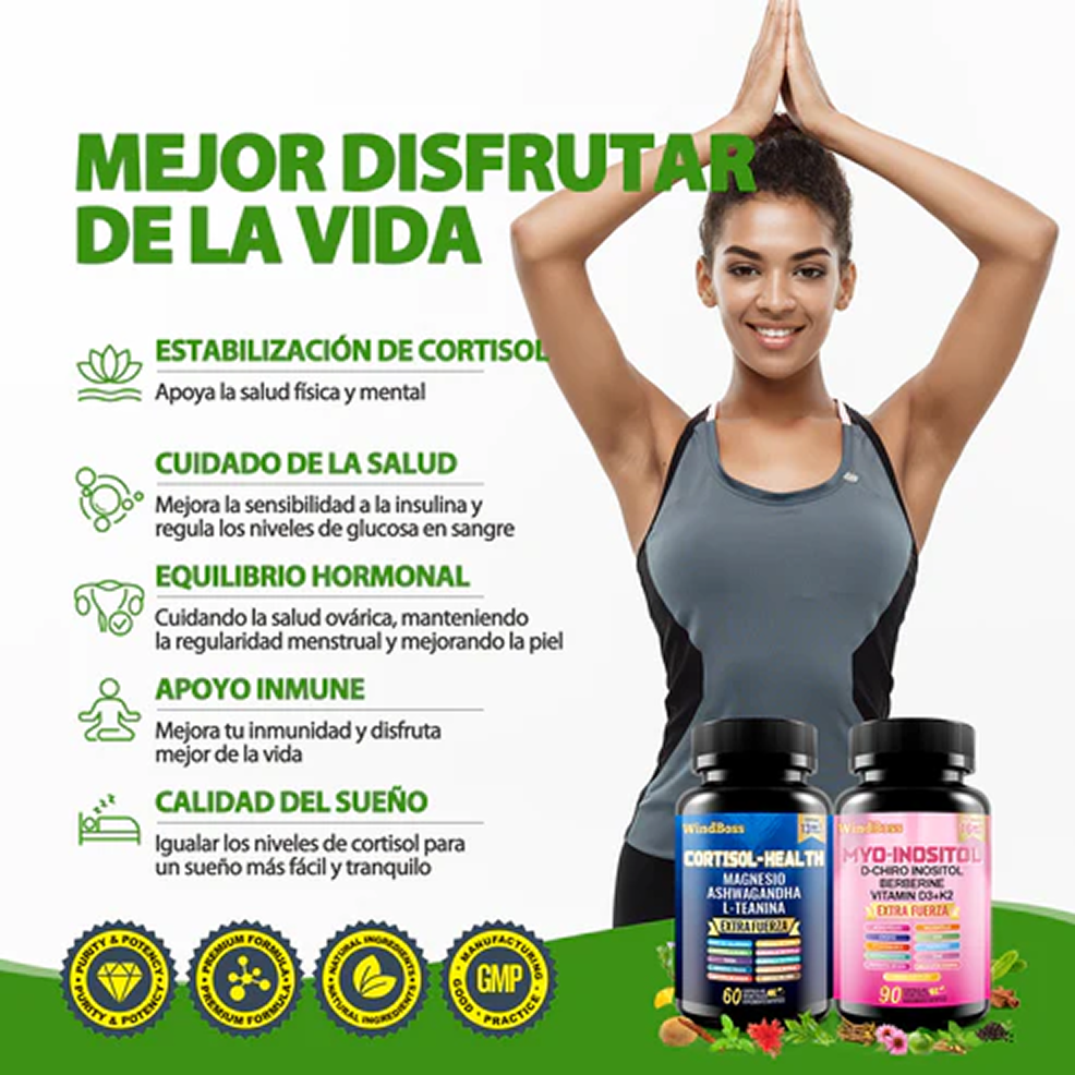 WindBoss Cortisol-Support & Myo-Inositol Combo | Suplemento todo en uno de fuerza extra